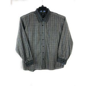 Haggar Men's 2XL Long Sleeve Button up Gray Check Cotton Blend Casual shirt A23
